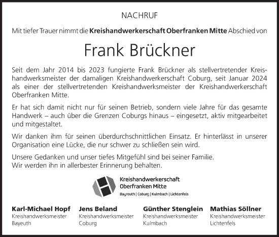 Anzeige von Frank Brückner von MGO