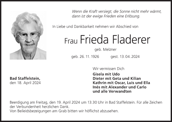 Anzeige von Frieda Fladerer von MGO