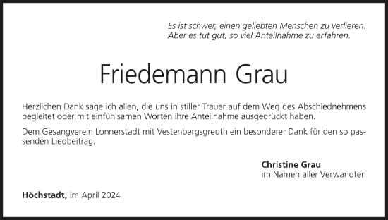 Anzeige von Friedemann Grau von MGO