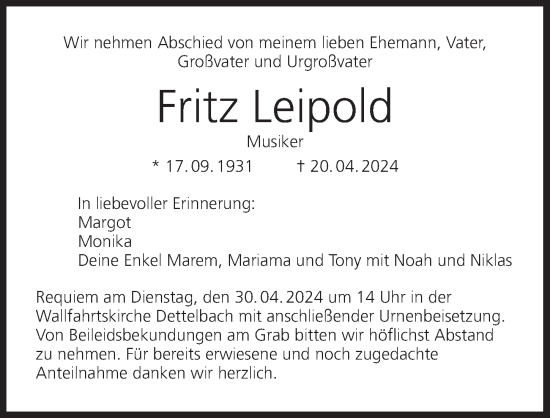 Anzeige von Fritz Leipold von MGO