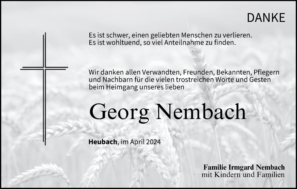  Traueranzeige für Georg Nembach vom 20.04.2024 aus MGO