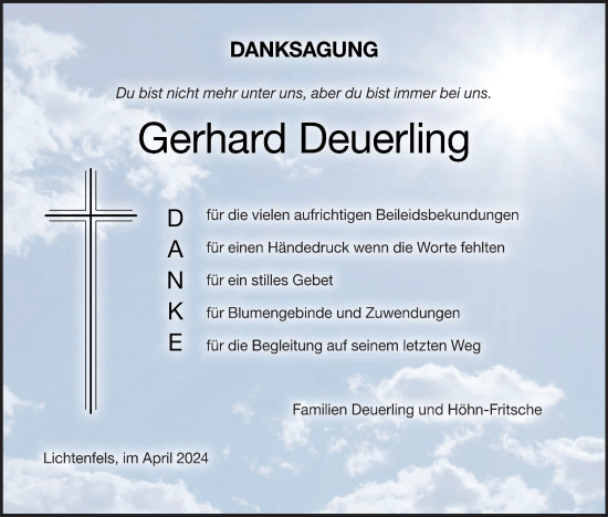 Anzeige von Gerhard Deuerling von MGO