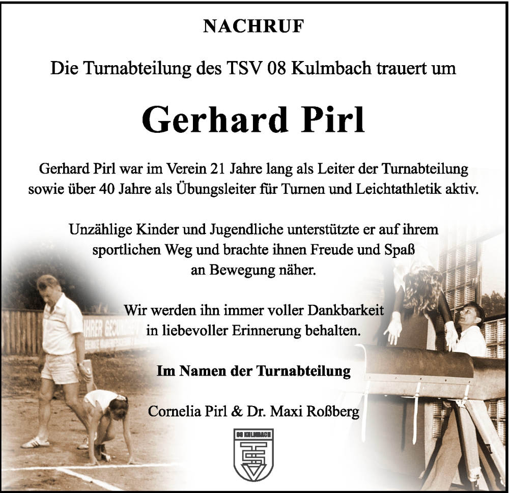  Traueranzeige für Gerhard Pirl vom 20.04.2024 aus MGO