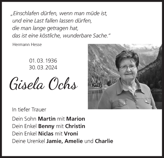 Anzeige von Gisela Ochs von MGO