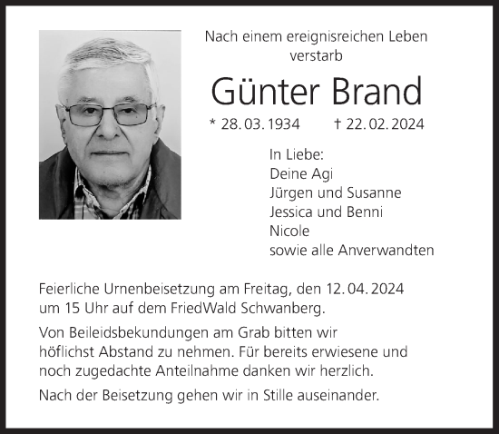 Anzeige von Günter Brand von MGO