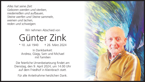 Anzeige von Günter Zink von MGO