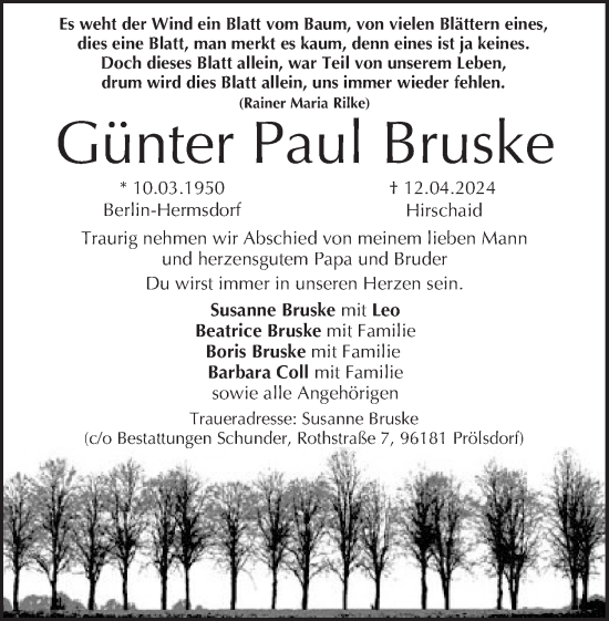Anzeige von Günter Paul Bruske von MGO