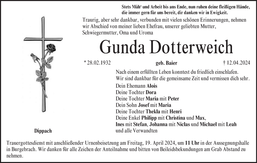  Traueranzeige für Gunda Dotterweich vom 13.04.2024 aus MGO