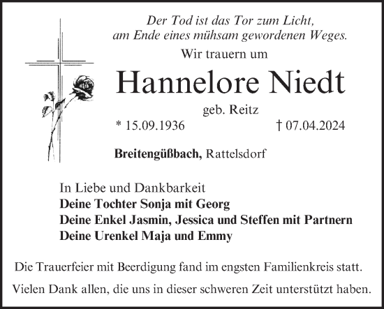 Anzeige von Hannelore Niedt von MGO