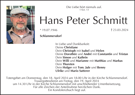 Anzeige von Hans Peter Schmitt von MGO