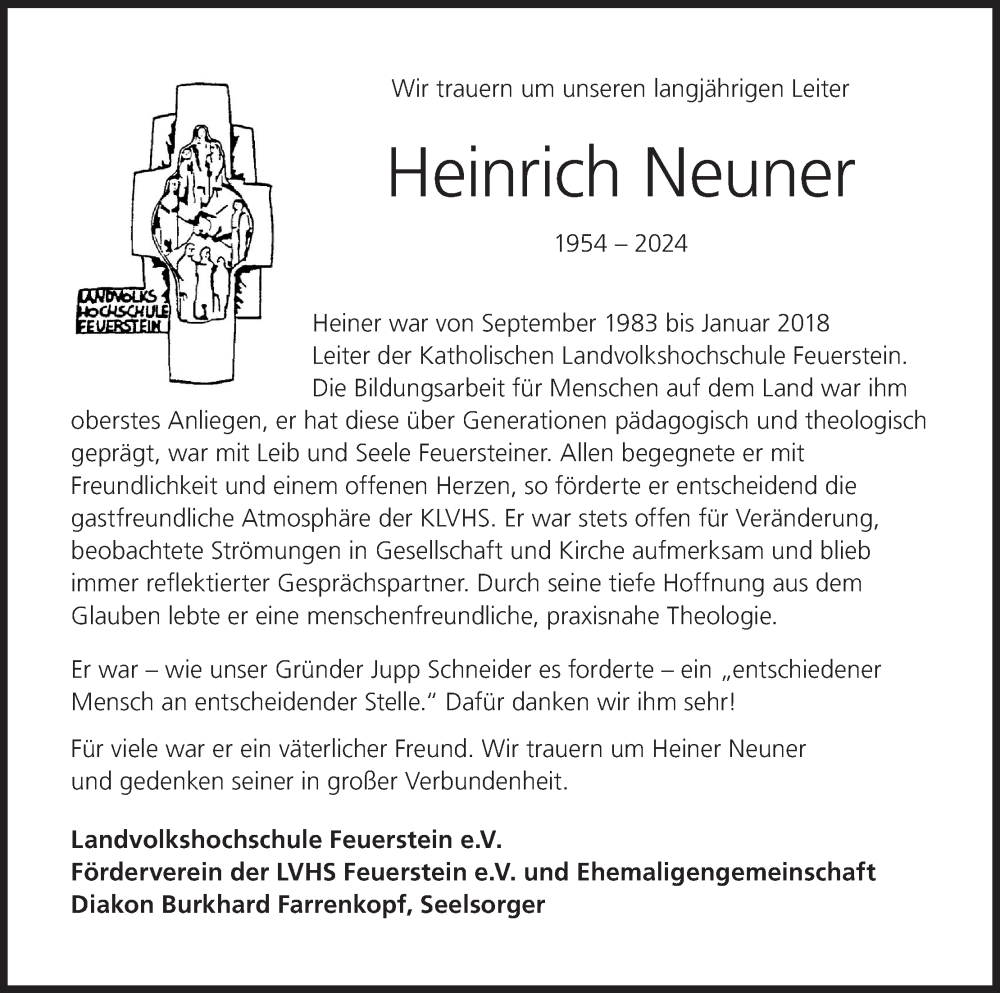  Traueranzeige für Heinrich Neuner vom 20.04.2024 aus MGO