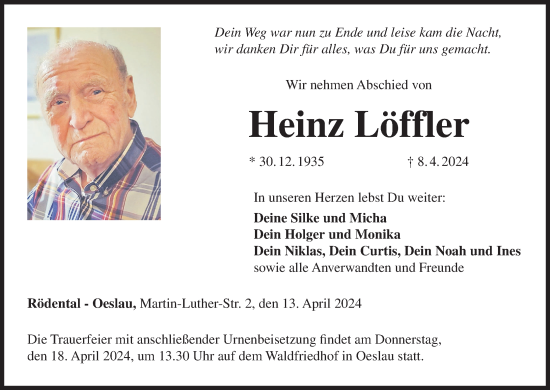 Anzeige von Heinz Löffler von MGO