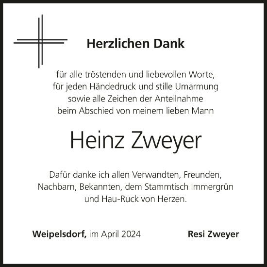 Anzeige von Heinz Zweyer von MGO