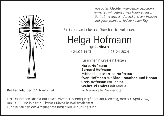 Anzeige von Helga Hofmann von MGO