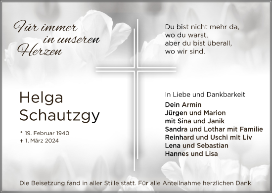 Anzeige von Helga Schautzgy von MGO