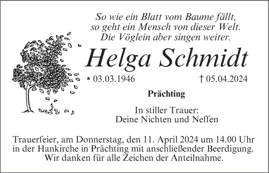 Anzeige von Helga Schmidt von MGO