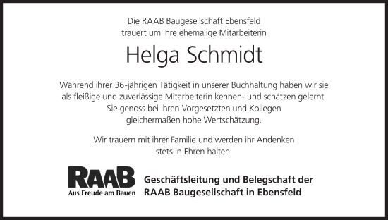 Anzeige von Helga Schmidt von MGO