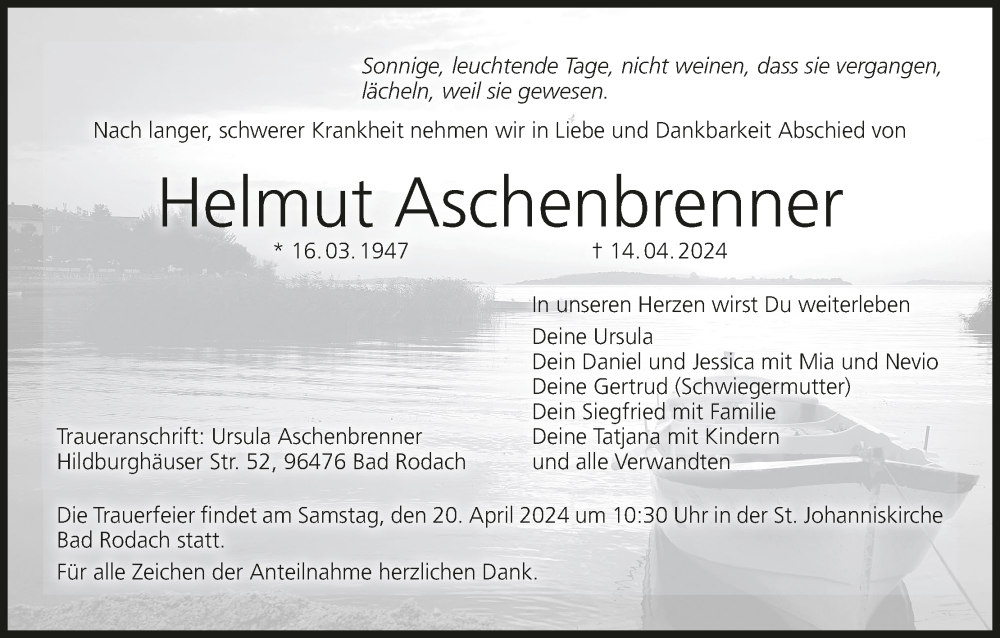  Traueranzeige für Helmut Aschenbrenner vom 17.04.2024 aus MGO