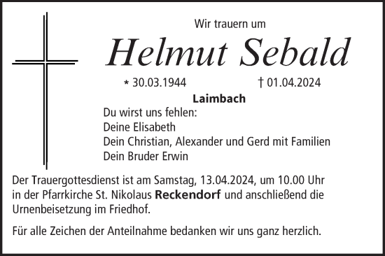 Anzeige von Helmut Sebald von MGO