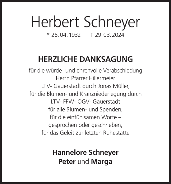 Anzeige von Herbert Schneyer von MGO