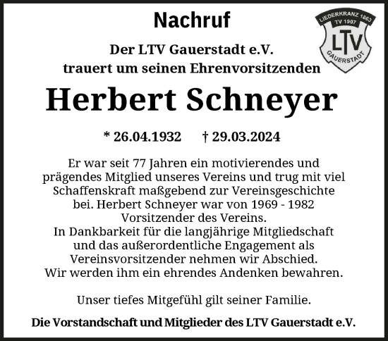 Anzeige von Herbert Schneyer von MGO