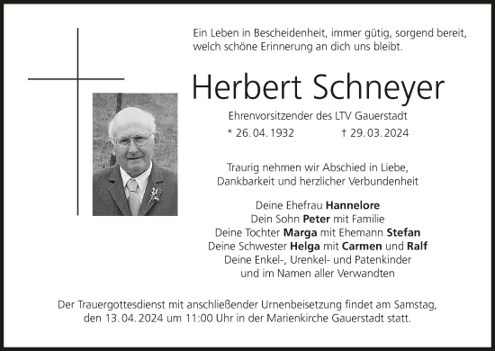 Anzeige von Herbert Schneyer von MGO