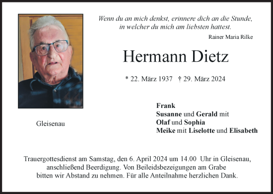 Anzeige von Hermann Dietz von MGO