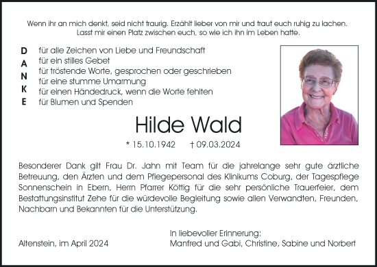 Anzeige von Hilde Wald von MGO