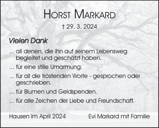 Anzeige von Horst Markard von MGO