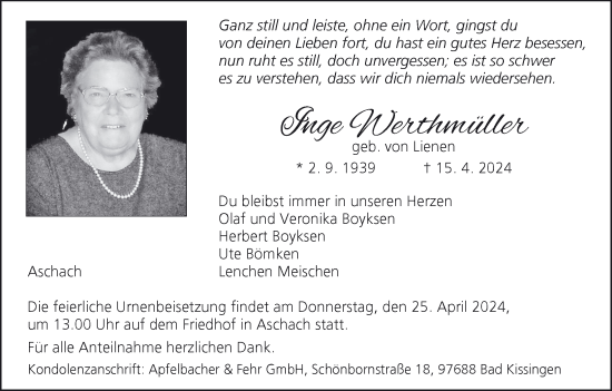 Anzeige von Inge Werthmüller von MGO