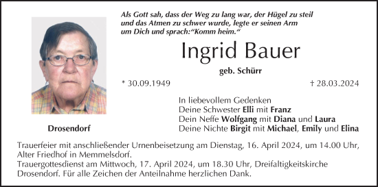 Anzeige von Ingrid Bauer von MGO