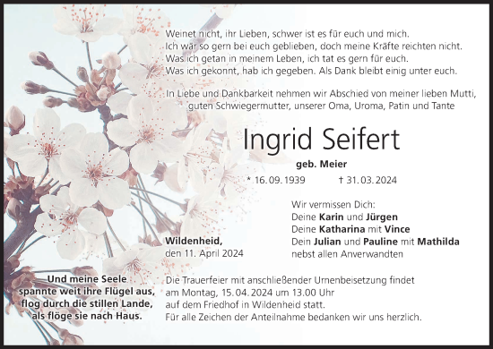 Anzeige von Ingrid Seifert von MGO