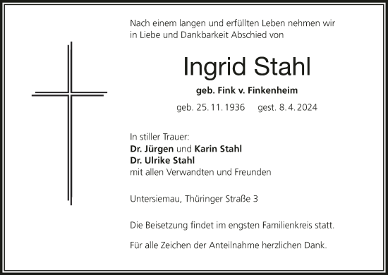 Anzeige von Ingrid Stahl von MGO