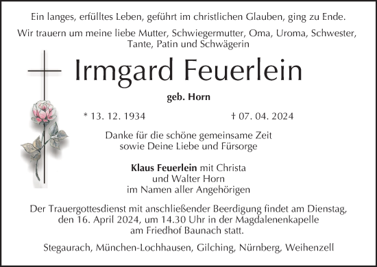 Anzeige von Irmgard Feuerlein von MGO