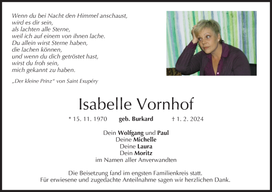 Anzeige von Isabelle Vornhof von MGO