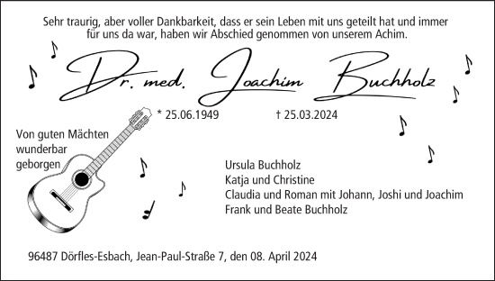 Anzeige von Joachim Buchholz von MGO