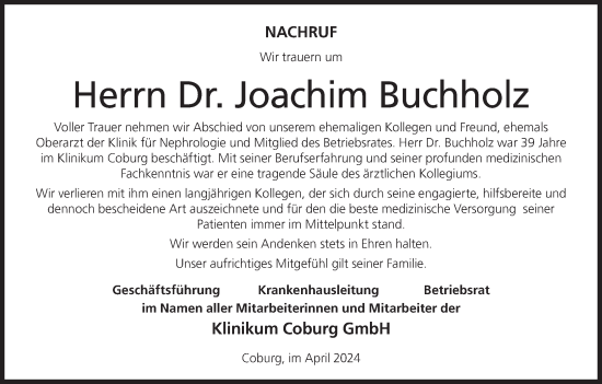 Anzeige von Joachim Buchholz von MGO