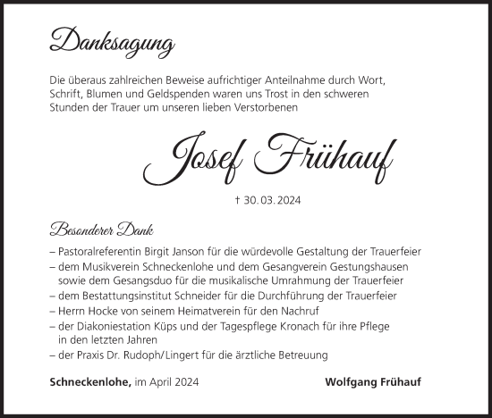 Anzeige von Josef Frühauf von MGO