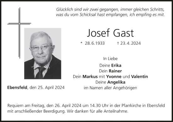 Anzeige von Josef Gast von MGO