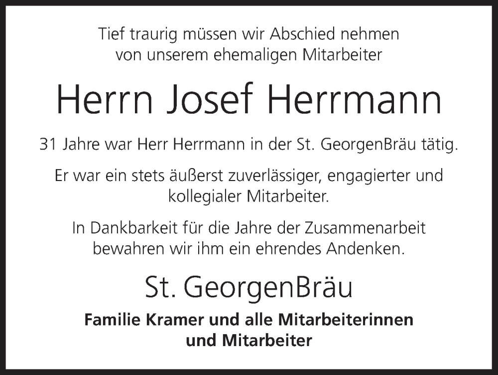  Traueranzeige für Josef Herrmann vom 10.04.2024 aus MGO