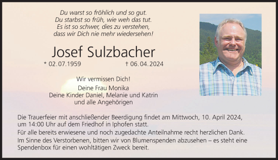 Anzeige von Josef Sulzbacher von MGO