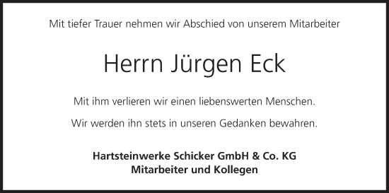 Anzeige von Jürgen Eck von MGO