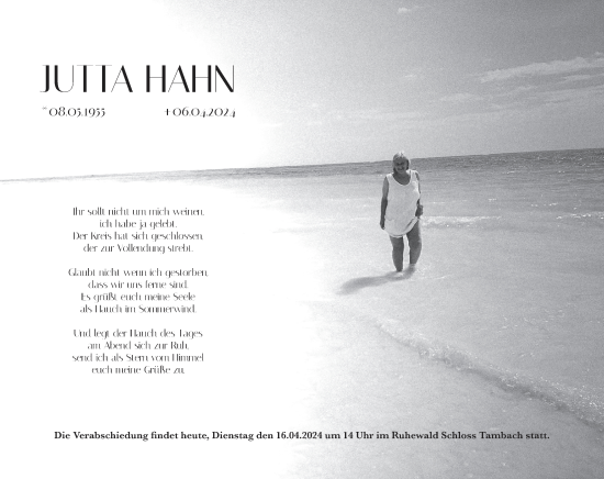 Anzeige von Jutta Hahn von MGO