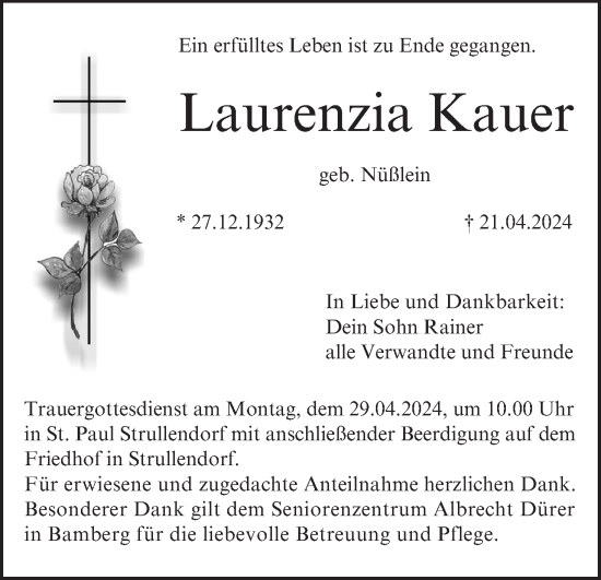 Anzeige von Laurenzia Kauer von MGO