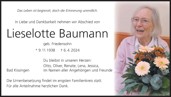 Anzeige von Lieselotte Baumann von MGO