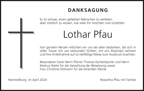 Anzeige von Lothar Pfau von MGO