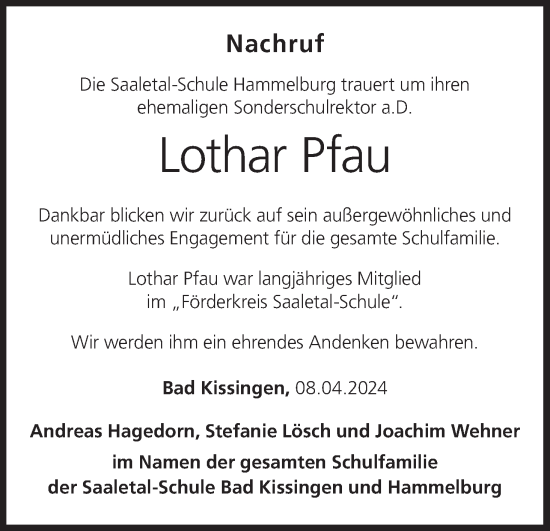 Anzeige von Lothar Pfau von MGO