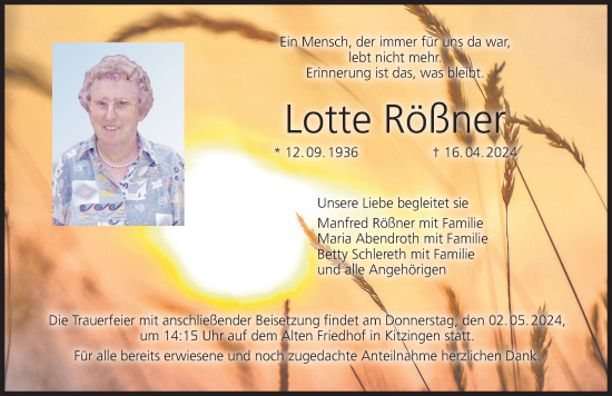 Anzeige von Lotte Rößner von MGO