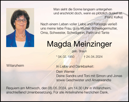 Anzeige von Magda Meinzinger von MGO