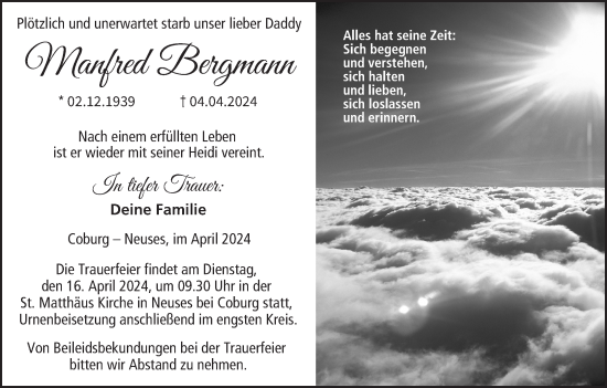 Anzeige von Manfred Bergmann von MGO